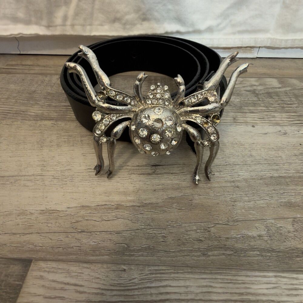 Silver Rhinestone Spider Buckle Belt 38 – Steer Creek Classics Top Grain Leather